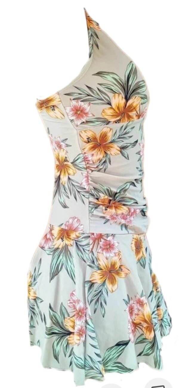 Traje de baño de una pieza SHEKINI con escote en V retro para mujer, falda y cintura fruncida