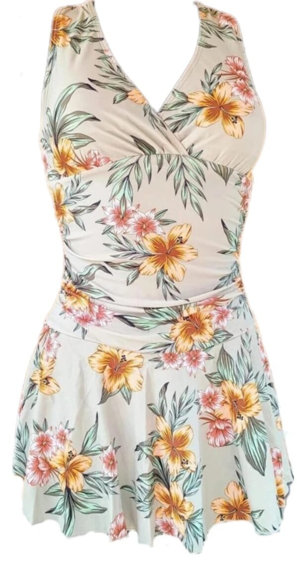 Traje de baño de una pieza SHEKINI con escote en V retro para mujer, falda y cintura fruncida