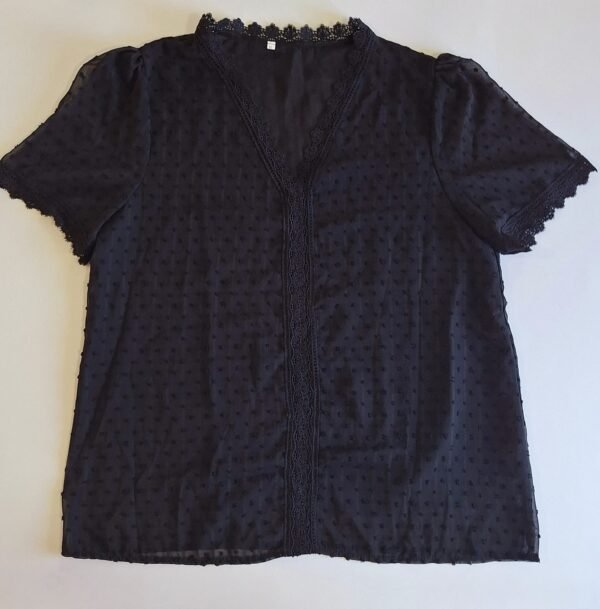 Blusa de cuello en v, camisa de encaje, casual y elegante